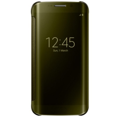 Samsung Galaxy S6 Edge oficiāls Clear View Cover atvērams zelta ādas maciņš / Vacins.lv