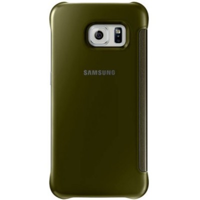 Samsung Galaxy S6 Edge oficiāls Clear View Cover atvērams zelta ādas maciņš / Vacins.lv