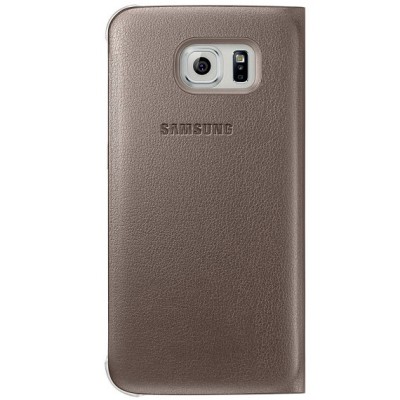 Samsung Galaxy S6 Edge G925 oficiāls Flip Wallet atvērams zelta ādas maciņš (maks) / Vacins.lv