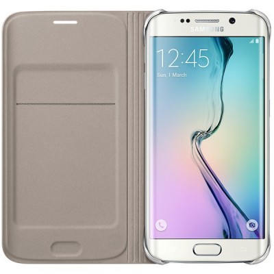 Samsung Galaxy S6 Edge G925 oficiāls Flip Wallet atvērams zelta ādas maciņš (maks) / Vacins.lv