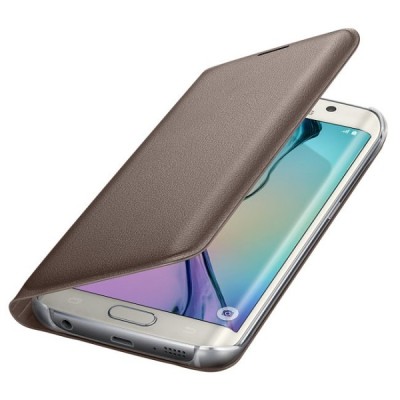 Samsung Galaxy S6 Edge G925 oficiāls Flip Wallet atvērams zelta ādas maciņš (maks) / Vacins.lv