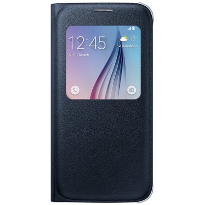 Samsung Galaxy S6 G920 oficiāls S View Cover atvērams melns ādas maciņš / Vacins.lv