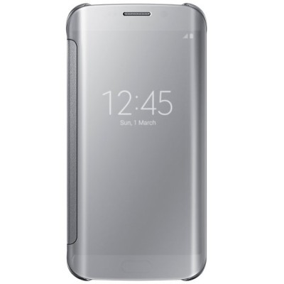 Samsung Galaxy S6 Edge oficiāls Clear View Cover atvērams sudrabs maciņš / Vacins.lv