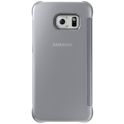 Samsung Galaxy S6 Edge oficiāls Clear View Cover atvērams sudrabs maciņš / Vacins.lv