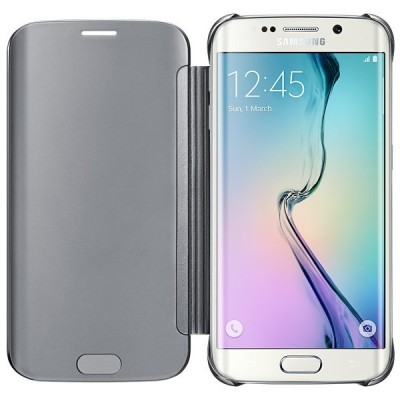 Samsung Galaxy S6 Edge oficiāls Clear View Cover atvērams sudrabs maciņš / Vacins.lv