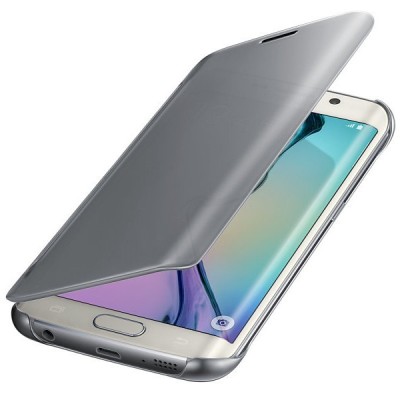 Samsung Galaxy S6 Edge oficiāls Clear View Cover atvērams sudrabs maciņš / Vacins.lv