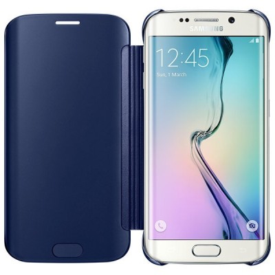 Samsung Galaxy S6 Edge oficiāls Clear View Cover atvērams zils maciņš / Vacins.lv