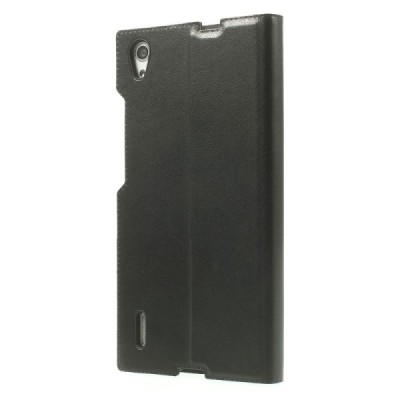 Huawei Ascend P7 melns atvēramais Smart Window ādas maciņš / Vacins.lv