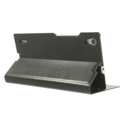 Huawei Ascend P7 melns atvēramais Smart Window ādas maciņš / Vacins.lv