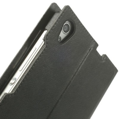 Huawei Ascend P7 melns atvēramais Smart Window ādas maciņš / Vacins.lv