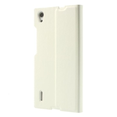 Huawei Ascend P7 balts atvēramais Smart Window ādas maciņš / Vacins.lv