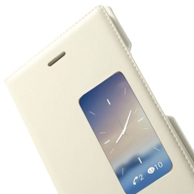 Huawei Ascend P7 balts atvēramais Smart Window ādas maciņš / Vacins.lv