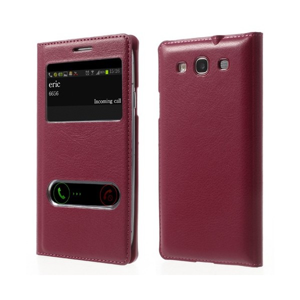 „Smart Window“ atverčiamas odinis dėklas - tamsiai rožinis (Galaxy S3)