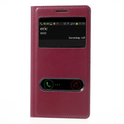 Samsung Galaxy S3 tamsiai rožinis odinis atverčiamas „Smart Window“ dėklas su langeliu / Priedai.lt