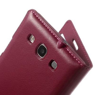 Samsung Galaxy S3 tamsiai rožinis odinis atverčiamas „Smart Window“ dėklas su langeliu / Priedai.lt