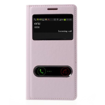 Samsung Galaxy S3 šviesiai rožinis odinis atverčiamas „Smart Window“ dėklas su langeliu / Priedai.lt