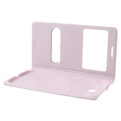 Samsung Galaxy S3 šviesiai rožinis odinis atverčiamas „Smart Window“ dėklas su langeliu / Priedai.lt