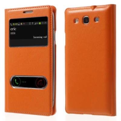 Samsung Galaxy S3 view window atverčiamas oranžinis dėklas / Priedai.lt
