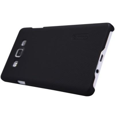 Samsung Galaxy A7 Nillkin Frosted Shield juodas plastikinis dėklas + apsauginė ekrano plėvelė / Priedai.lt