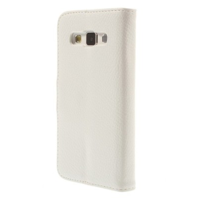 Samsung Galaxy A3 2015 (A300F) atverčiamas baltas odinis Litchi dėklas - piniginė / Priedai.lt