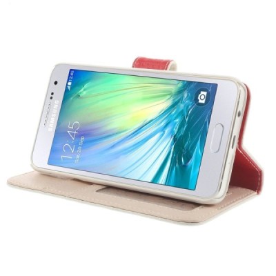 Samsung Galaxy A3 2015 (A300F) atverčiamas baltas odinis Litchi dėklas - piniginė / Priedai.lt