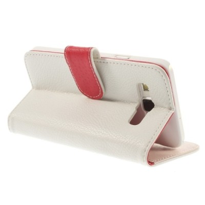 Samsung Galaxy A3 2015 (A300F) atverčiamas baltas odinis Litchi dėklas - piniginė / Priedai.lt