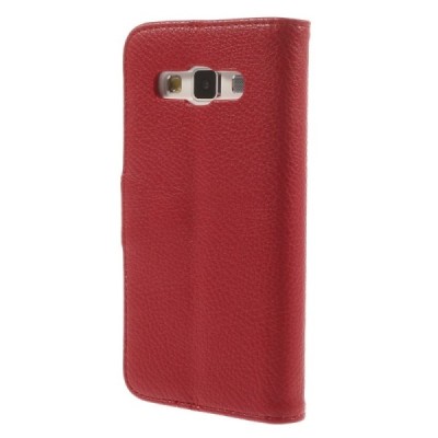 Samsung Galaxy A3 2015 (A300F) atverčiamas raudonas odinis Litchi dėklas - piniginė / Priedai.lt