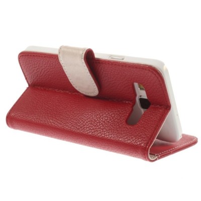 Samsung Galaxy A3 2015 (A300F) atverčiamas raudonas odinis Litchi dėklas - piniginė / Priedai.lt