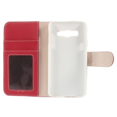 Samsung Galaxy A3 2015 (A300F) atverčiamas raudonas odinis Litchi dėklas - piniginė / Priedai.lt