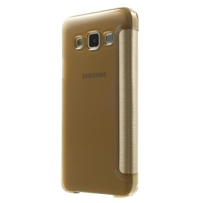 Samsung Galaxy A3 2015 (A300F) view window atvēramais zelta maciņš / Vacins.lv