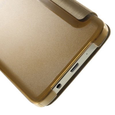 Samsung Galaxy A3 2015 (A300F) view window atvēramais zelta maciņš / Vacins.lv