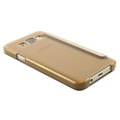 Samsung Galaxy A3 2015 (A300F) view window atvēramais zelta maciņš / Vacins.lv