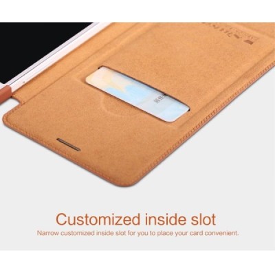 Prabangus „Nillkin“ Qin serijos rudas odinis atverčiamas Samsung Galaxy A7 dėklas / Priedai.lt