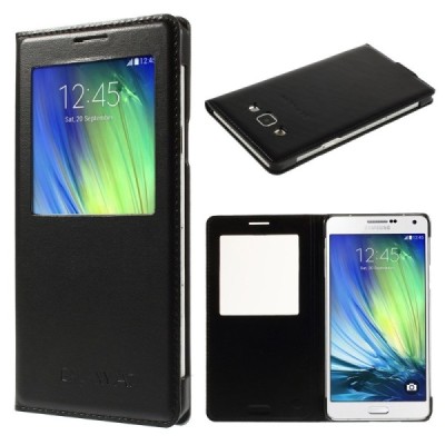 Samsung Galaxy A7 melns atvēramais View Window ādas maciņš / Vacins.lv