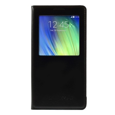 Samsung Galaxy A7 melns atvēramais View Window ādas maciņš / Vacins.lv