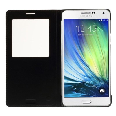 Samsung Galaxy A7 melns atvēramais View Window ādas maciņš / Vacins.lv