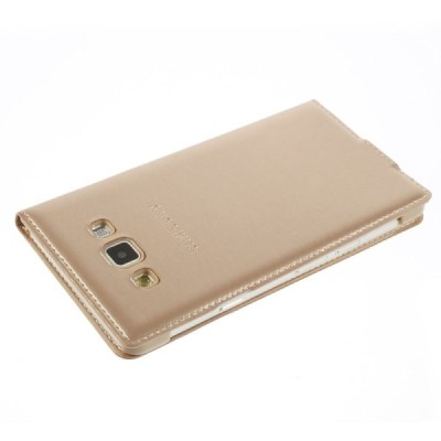 Samsung Galaxy A7 zelta atvēramais View Window ādas maciņš / Vacins.lv