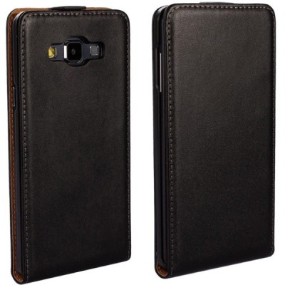 Samsung Galaxy A7 klasikinis vertikaliai atverčiamas juodas odinis dėklas / Priedai.lt
