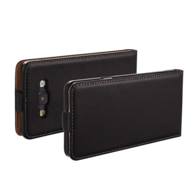 Samsung Galaxy A7 klasisks ādas vertikāli atvēramais melns maciņš / Vacins.lv