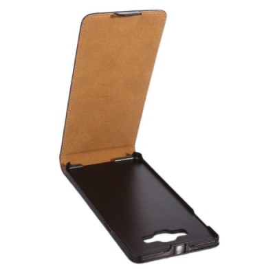 Samsung Galaxy A7 klasisks ādas vertikāli atvēramais melns maciņš / Vacins.lv