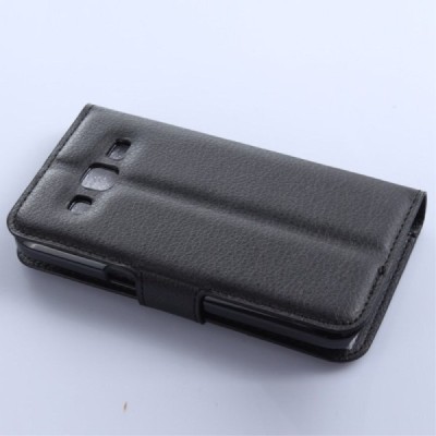 Samsung Galaxy Core Prime (G360) atvēramais melns ādas Litchi maciņš / Vacins.lv