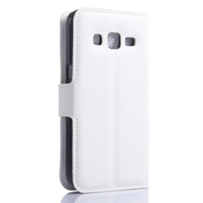 Samsung Galaxy Core Prime (G360) atvēramais balts ādas Litchi maciņš / Vacins.lv