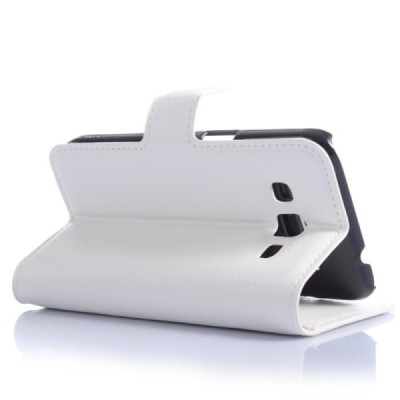 Samsung Galaxy Core Prime (G360) atvēramais balts ādas Litchi maciņš / Vacins.lv