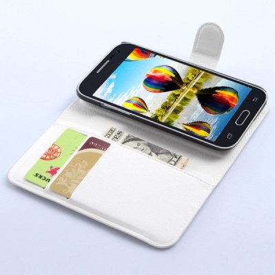 Samsung Galaxy Core Prime (G360) atvēramais balts ādas Litchi maciņš / Vacins.lv