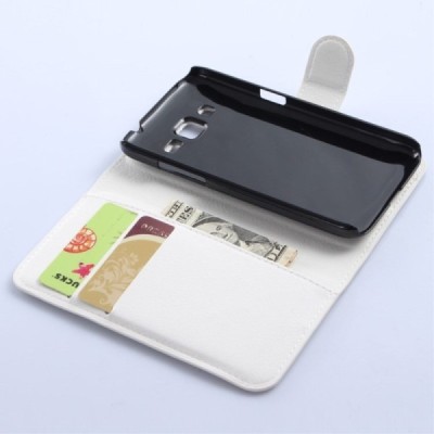 Samsung Galaxy Core Prime (G360) atvēramais balts ādas Litchi maciņš / Vacins.lv