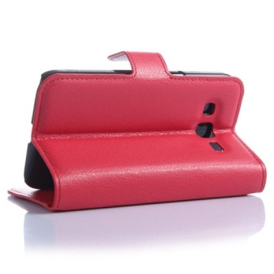 Samsung Galaxy Core Prime (G360) atverčiamas raudonas odinis Litchi dėklas - piniginė / Priedai.lt