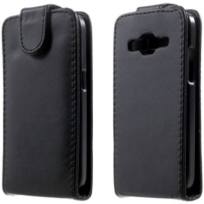 Samsung Galaxy Core Prime (G360) klasisks ādas vertikāli atvēramais melns maciņš / Vacins.lv