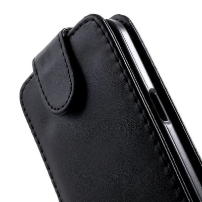 Samsung Galaxy Core Prime (G360) klasisks ādas vertikāli atvēramais melns maciņš / Vacins.lv