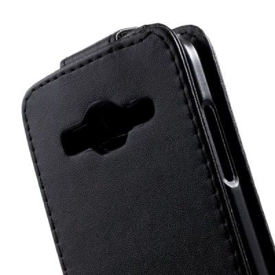 Samsung Galaxy Core Prime (G360) klasisks ādas vertikāli atvēramais melns maciņš / Vacins.lv