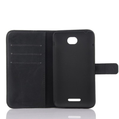 Sony Xperia E4 atvēramais ādas melns maciņš (maks) / Vacins.lv